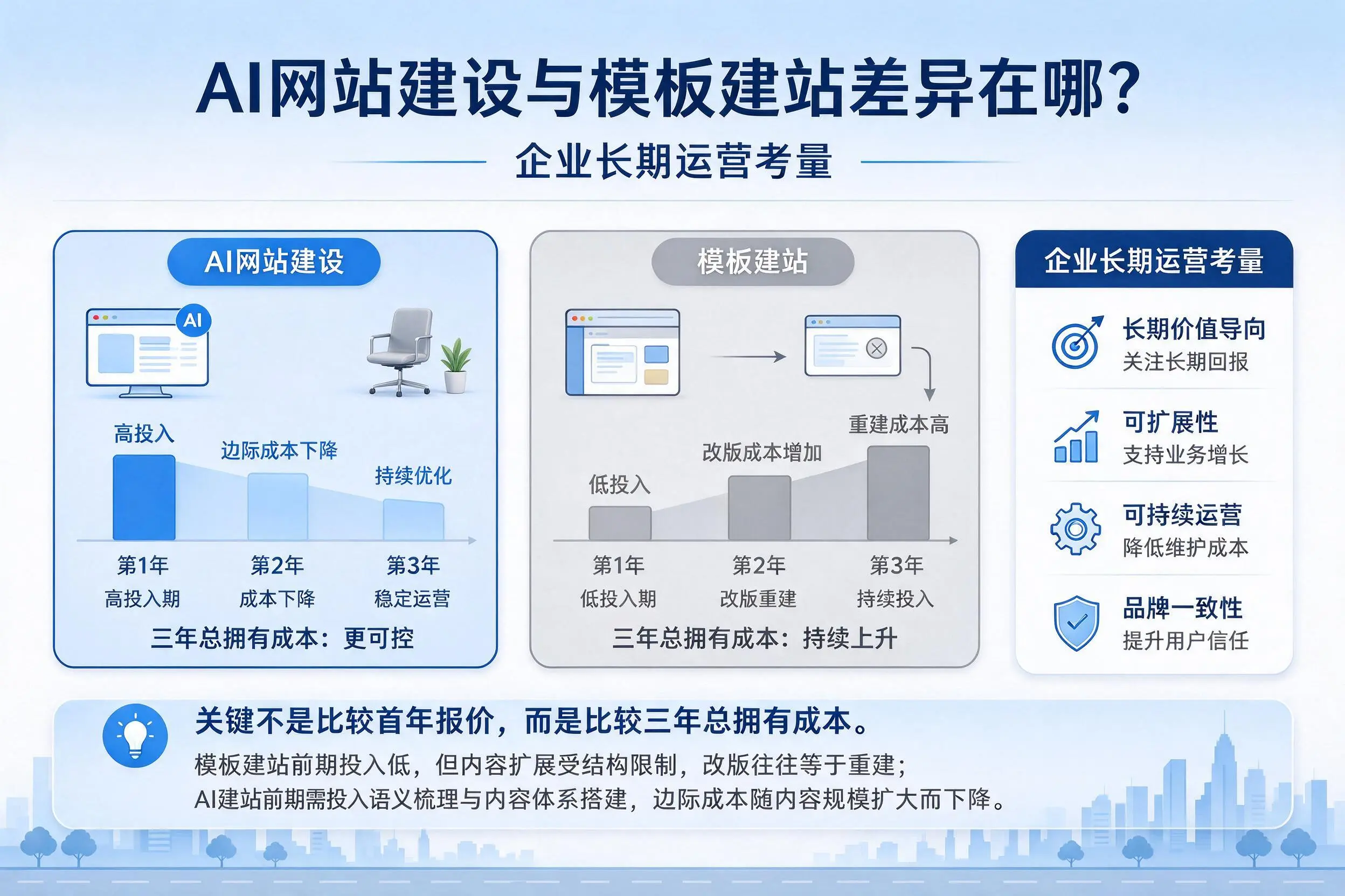 AI网站建设与模板建站差异在哪?威海企业长期运营考量